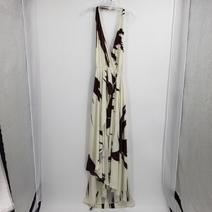 VENUS brown and white wrap halter dress